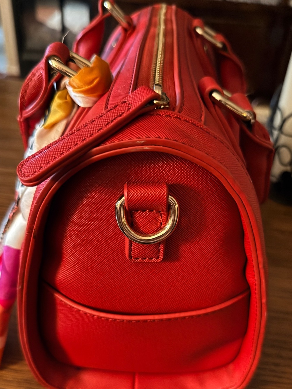 Red Structured Satchel Handbag - Women's Fashion - Picture 2 of 6